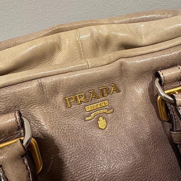 Prada Ardesia/Fumo Ombre Glace Leather Zippers Satchel Bag - Picture 14 of 16